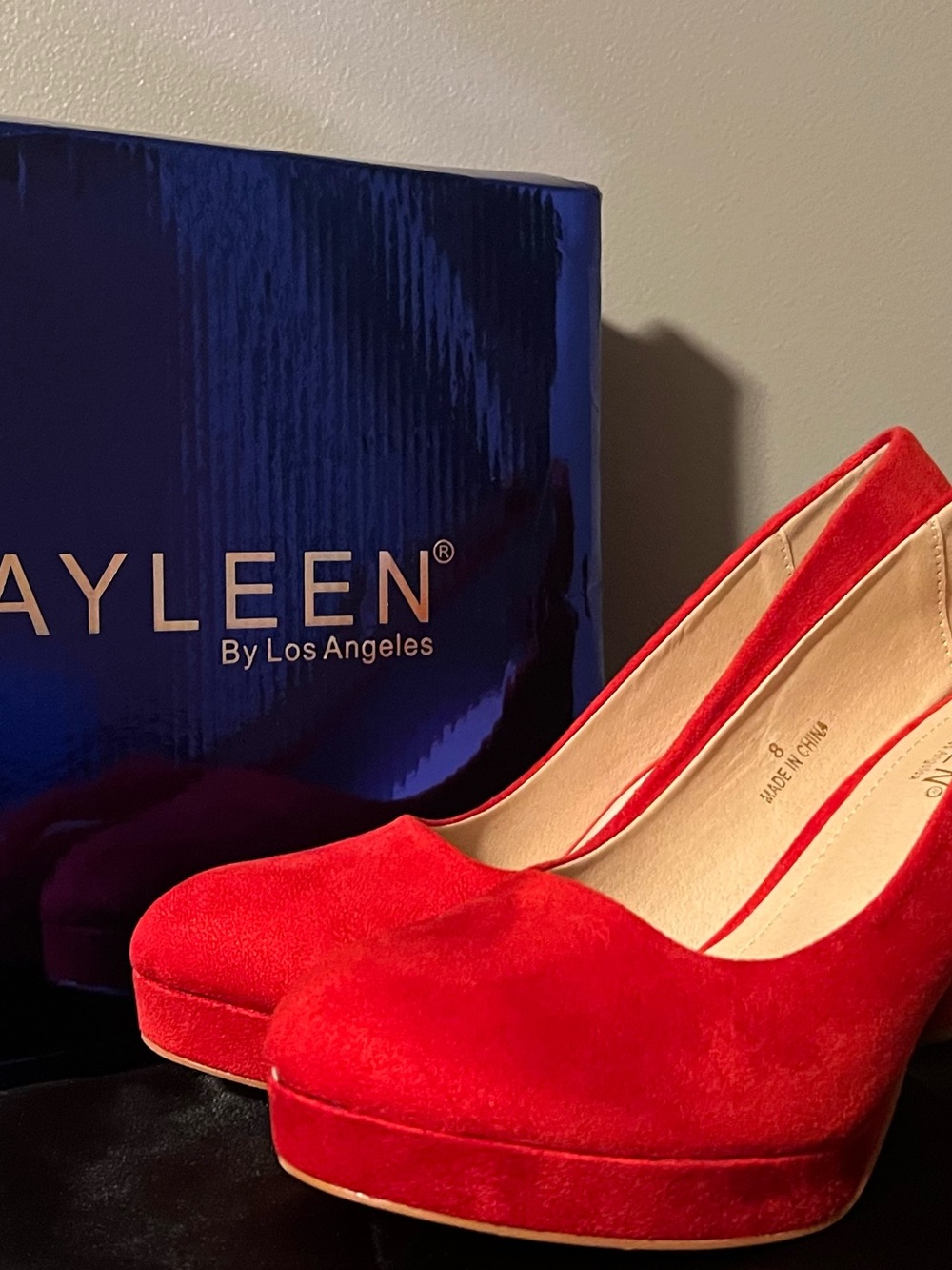 KAYLEEN By Los Angeles Red Suede Platform Pumps